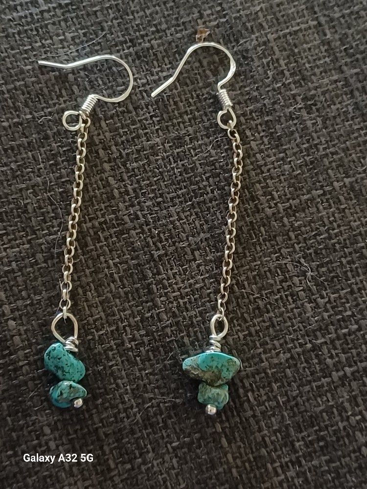 Southwestern Sterling Silver Turquoise Long Earrings