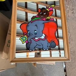 vintage 1970s Disney promotional wall mirror featuring Dumbo the Flying Elephant