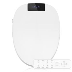 Electric Bidet Toilet Seat with Automatic Adjustment, Smart Heated Toilet Seat with Adjustable Warm Water and Air Dryer, LED Display, Night Lighting, 