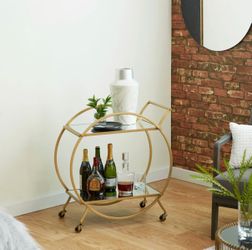 Gold Mirrored Rolling Bar Cart – Excellent Condition