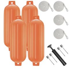 8.5 x 27 Inches Twin Eyes Ribbed Boat Fenders 4 Pack Boat Fenders Bumpers with Lines and Pump to Inflate for Docking
