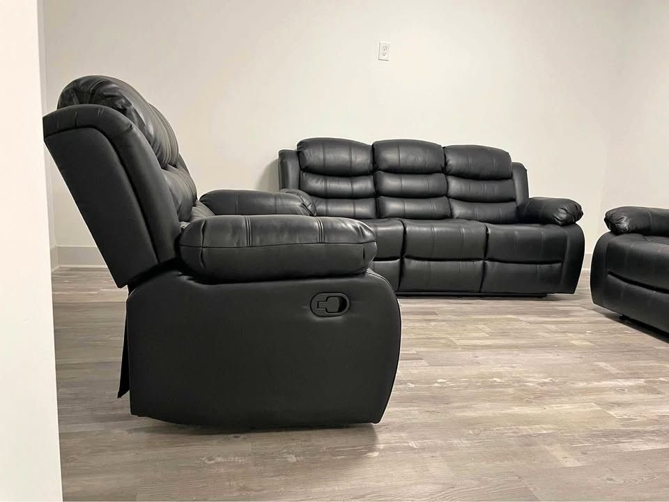 Black Leather Recliner Sofa + Loveseat | Same Day Delivery