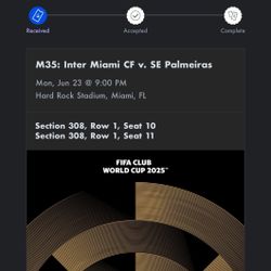 2  Tickets Inter Miami Vs Palmeiras 