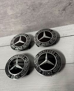 4PCS Mercedes Benz Wheel Center Hub Caps 75mm Black Logo Badge Emblem
