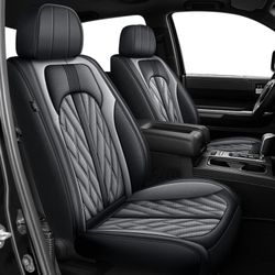 TTX LIGHTING Front Seat Covers for 2022-2026 Toyota Tundra – Leather Seat Protectors Black/Grey