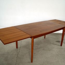 1960’s Mid Century Danish Modern Teak Draw Leaf Extendable Dining Table 