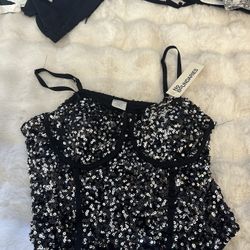 Black and White Sparkle Crop Top