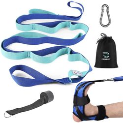 CERBONNY Calf Stretcher & Foot Stretcher Set 12 Loops Yoga Stretching Strap with Door Anchor, Snap Hook, Nonelastic Leg Stretcher for Plantar Fasciiti