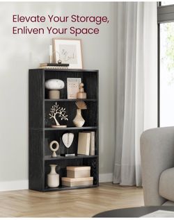 Bookshelf, 4-Tier Bookcase, Book Shelf, Open Storage Shelf, 9.4 x 23.6 x 42.4 Inches, for Living Room, Home Office, Dinning Room, Ebony Black ULBC164T