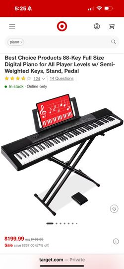 88 Key Piano W/semi Weighted Keys, Stand, Pedal