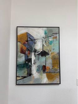 Large Abstract Canvas Painting - Black Float Frame