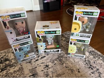 Funko Pop! Rick and Morty Collection - Shrimp Rick, Hologram Rick Clone, King of $#!+, Space Suit Rick & Morty