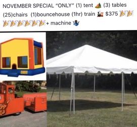 Tent tables chairs bouncehouse (DADE)