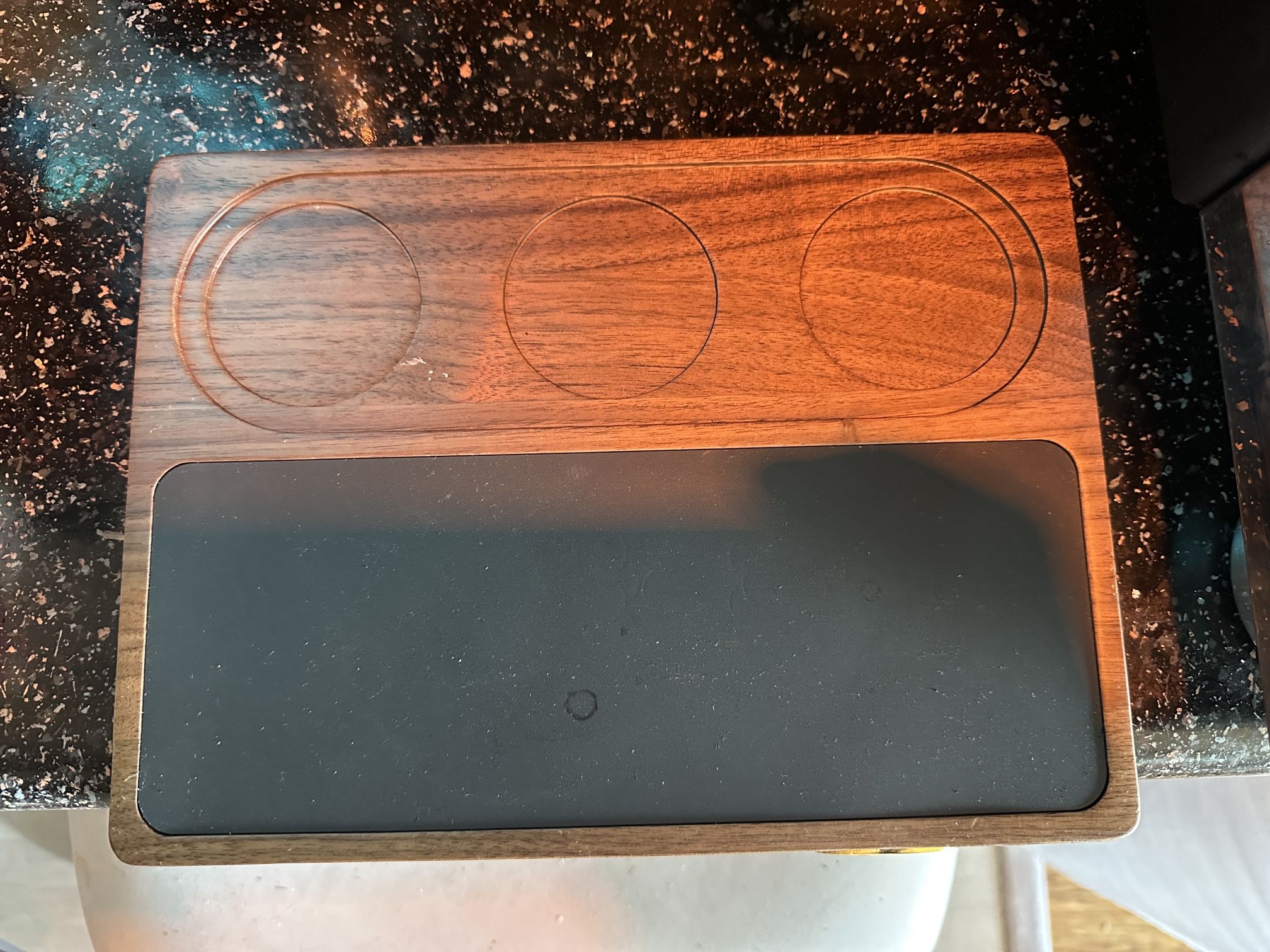Walnut Coffee tamping station