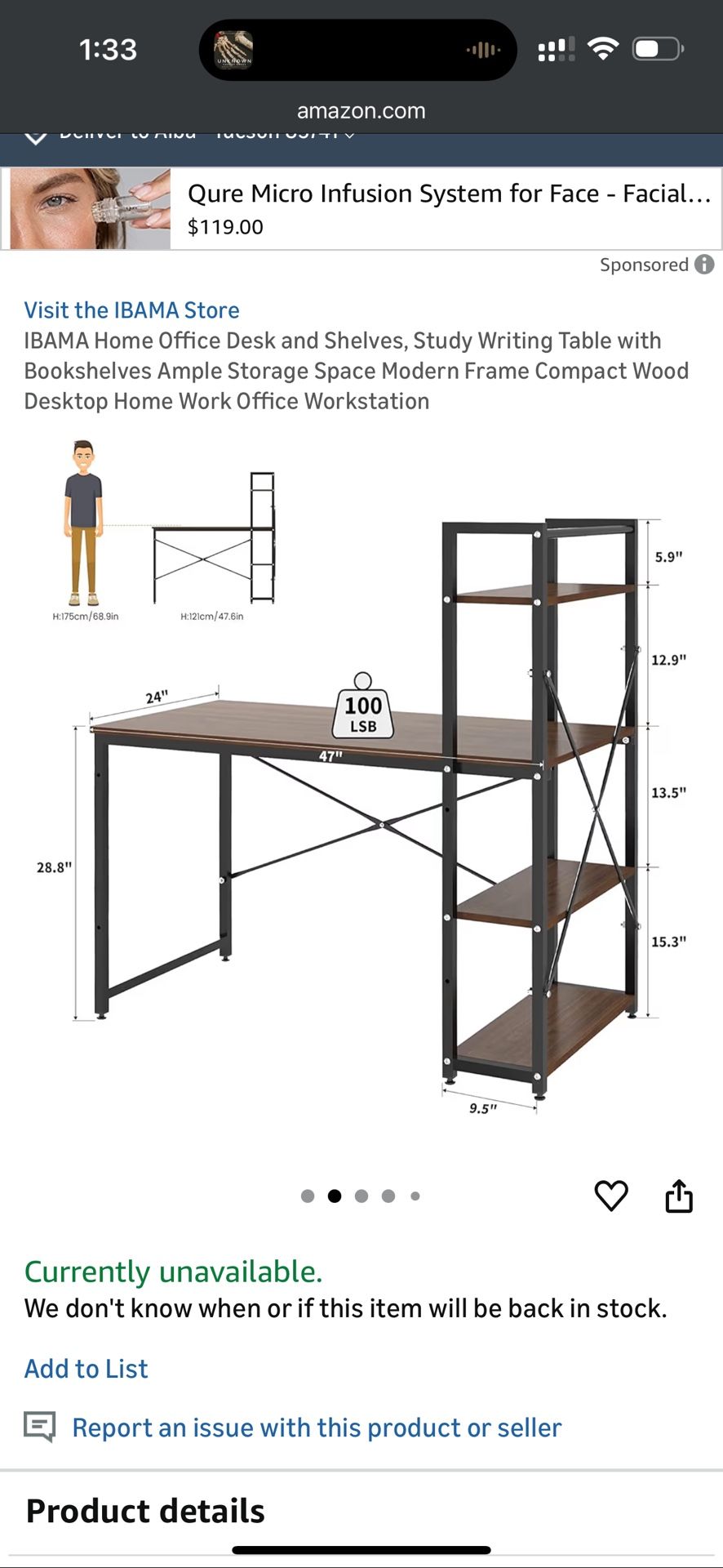 Brand IBAMA Shape Rectangular Desk design Writing Desk Product Dimensions 47.5"D x 24"W x 48"H Color Brown Style Modern 【Open Shelves Keep Your Desk T