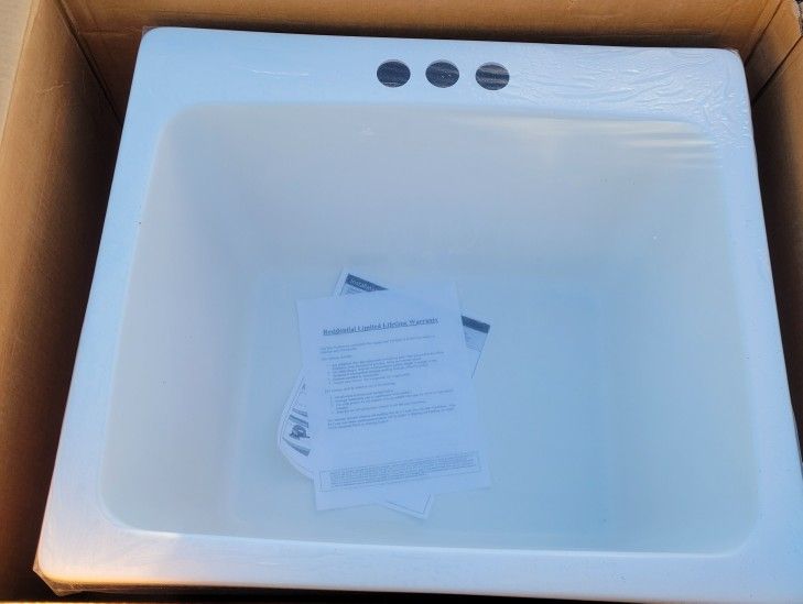 NEW/ SEALED Wakefield Dual Mount Natural Stone Composite 25 in. 3-Hole Single Bowl Utility Laundry Sink - See Photos For Add'l Product Details  