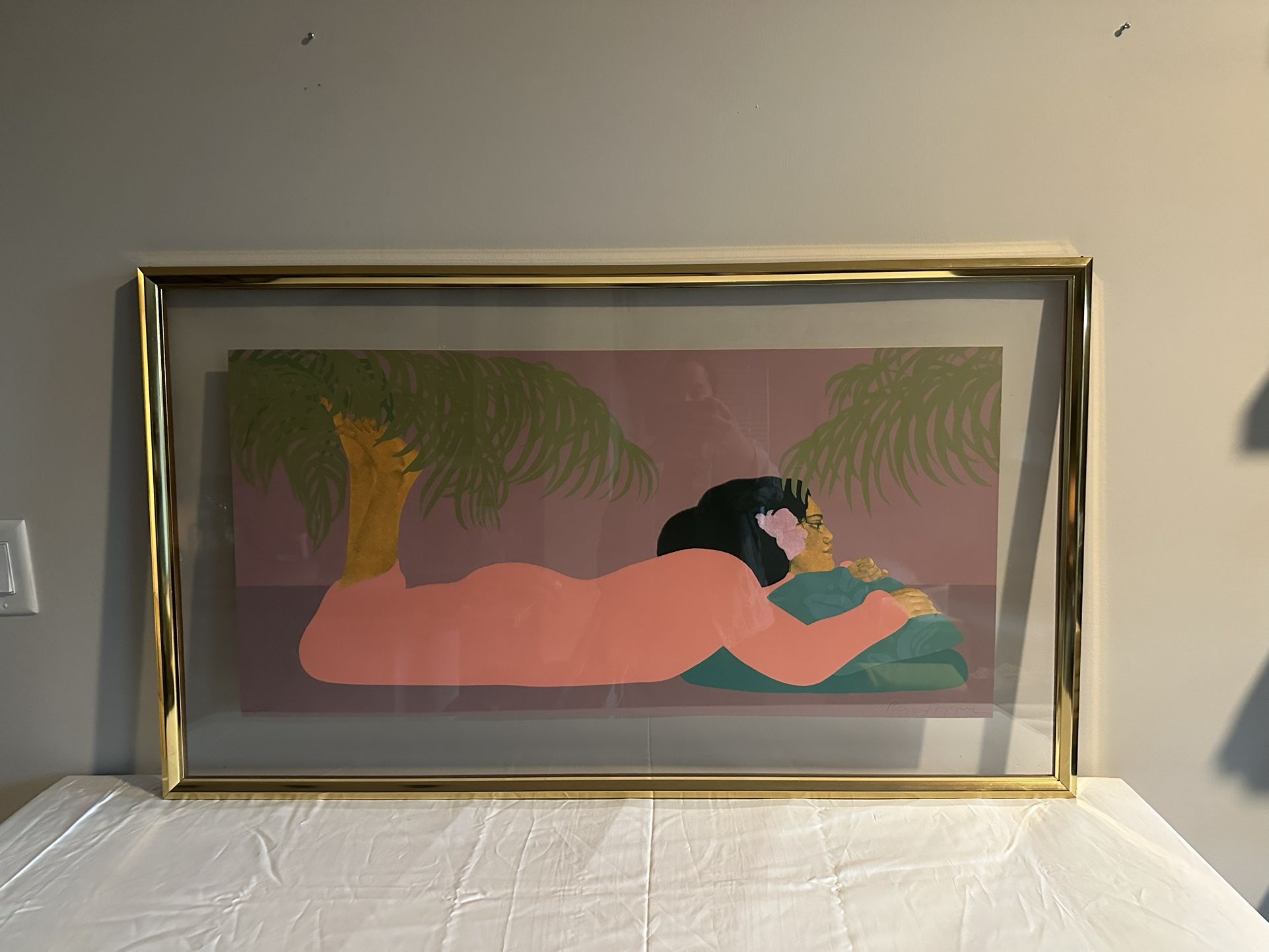 “Reclining Woman Under Palm” – Limited Edition Serigraph (42/285) by Peggy Hogue