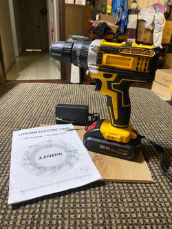 Lixion Yellow and Black Cordless Drill with 36VF MAX Battery