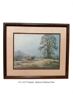 Spencer Coleman Framed Print – Wagon & Oak Tree Pastoral Landscape (18" x 21.5")