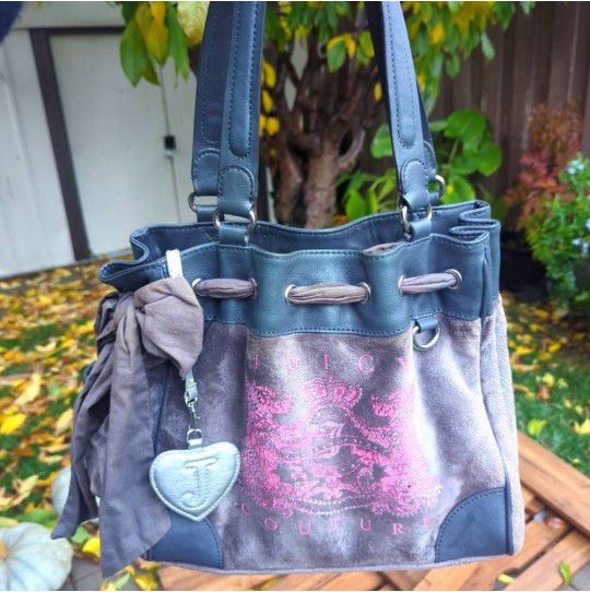 Juicy Couture Y2K Grey Daydreamer Scottie Dogs Terry Cloth Tote Bag 

