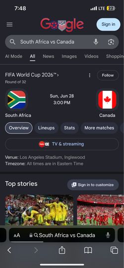 2 tickets for Canada vs South Africa