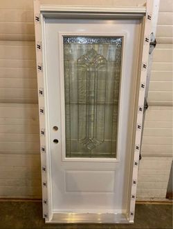 White Entry Door with Decorative Glass