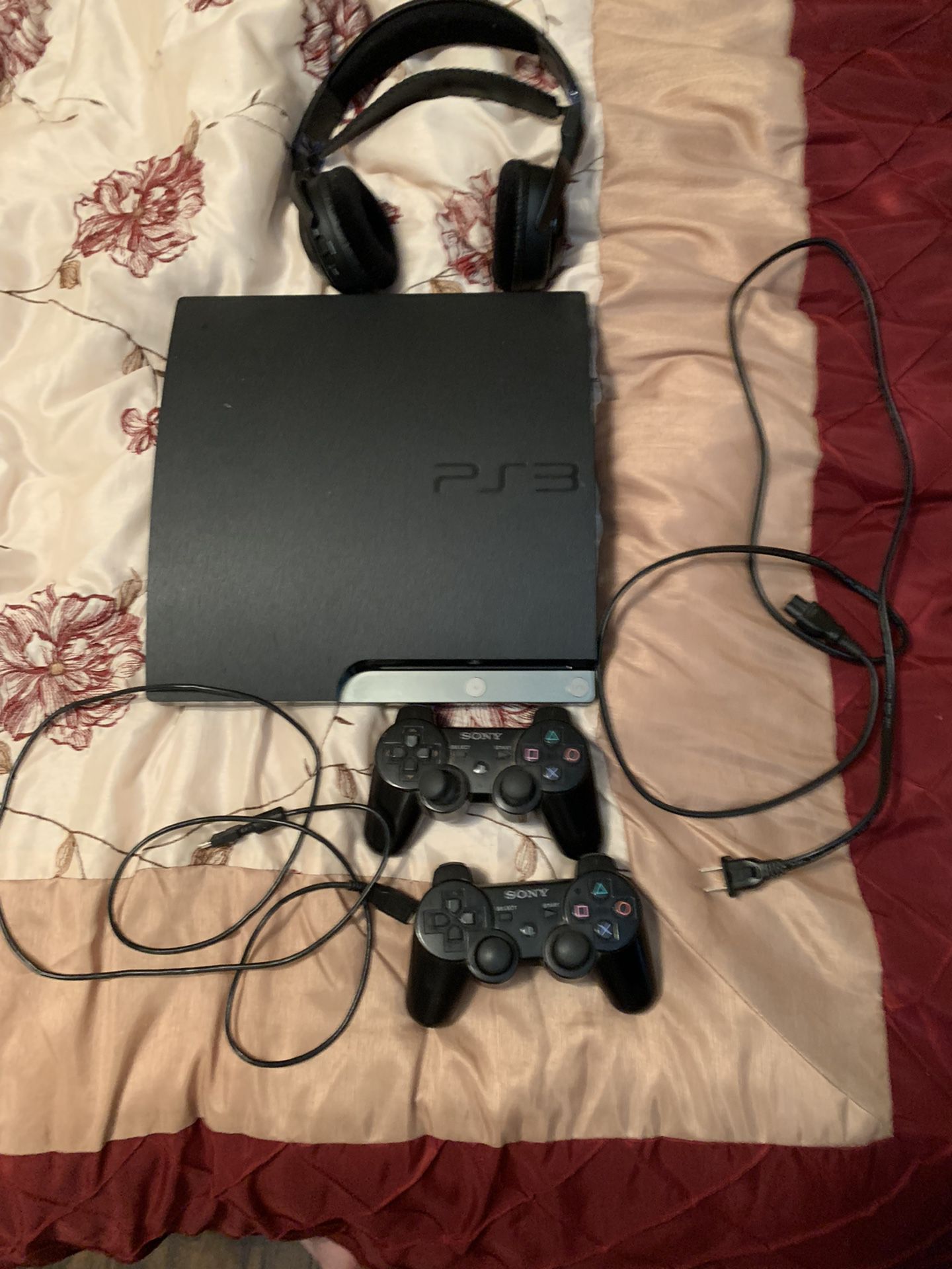 PS3 With Wireless Controllers And Headset (Power Cord Only)