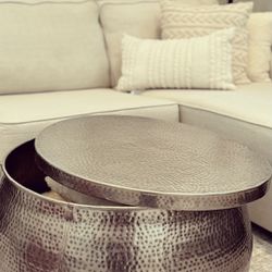 Silver Metal Coffee Table With Storage 