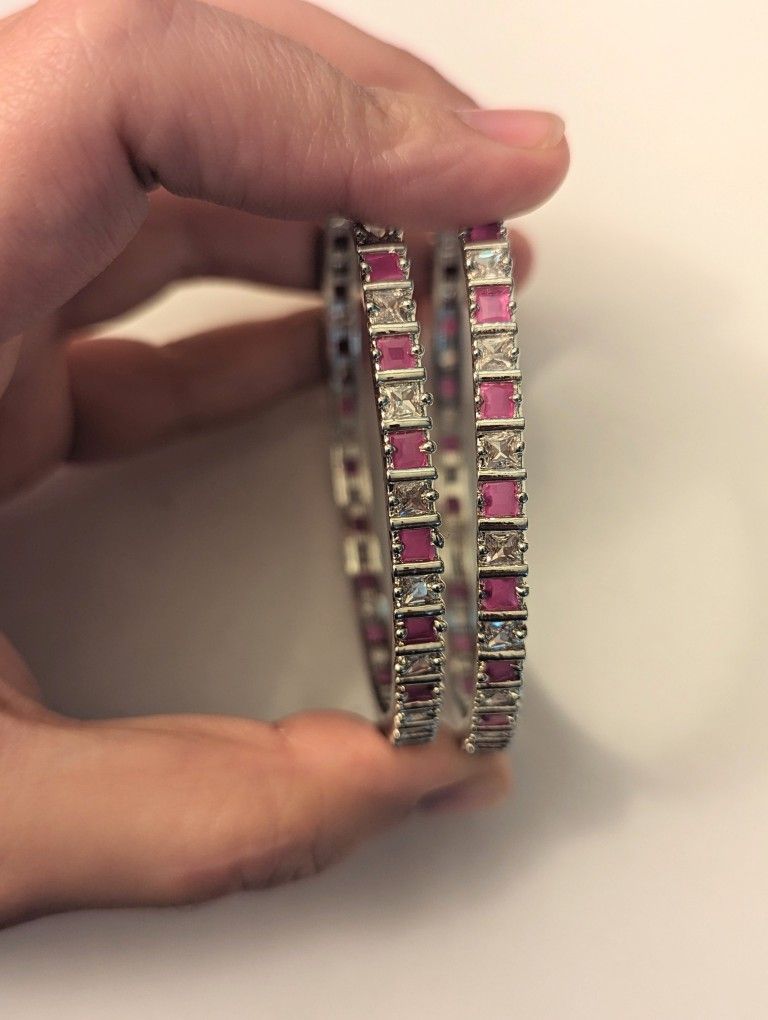 Rhodium plated AD studded bangles
