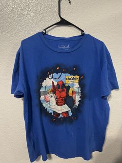Marvel Mens Blue T-Shirt Size XL Deadpool Short Sleeve Crew Neck Tee LootGear