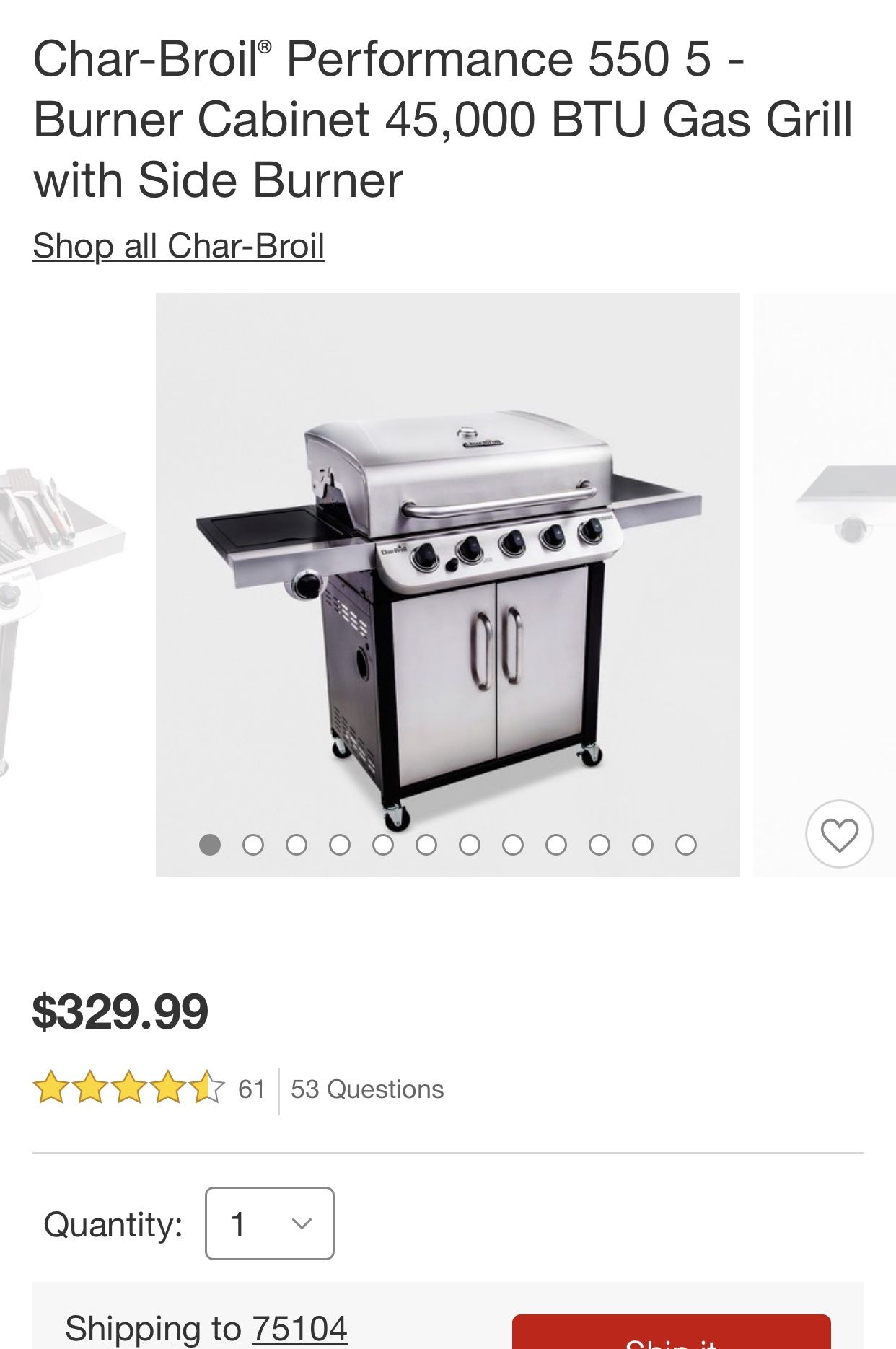 Char Broil performance 550 5 burner gas grill plus extra burner on