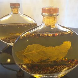 Blown Glass Decorative Herb In Oil Decanters (Set Of 2)