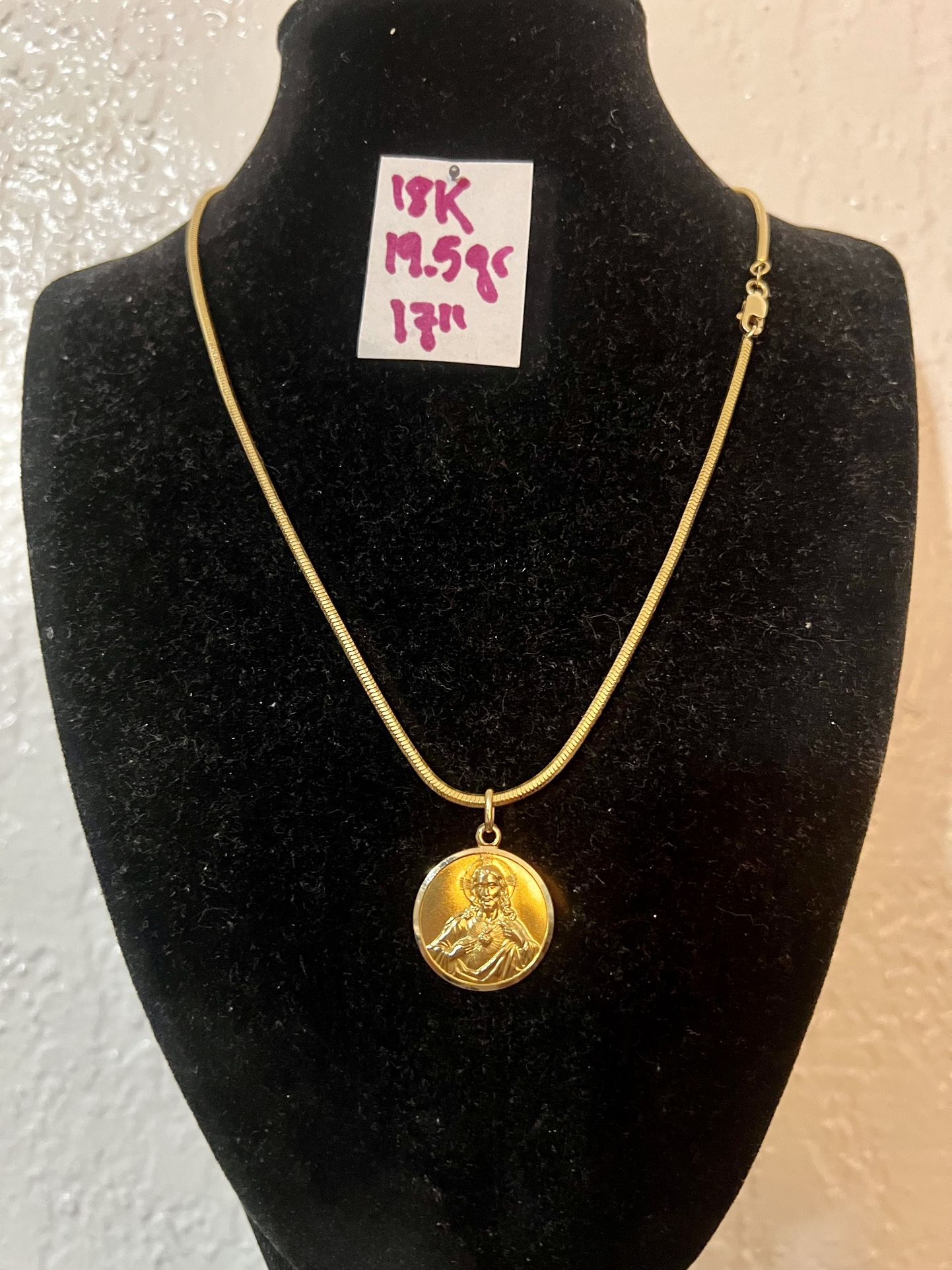 18K  Solid Gold Chain and Pendant For Wedding 19.5Gr 17 Inches Long 