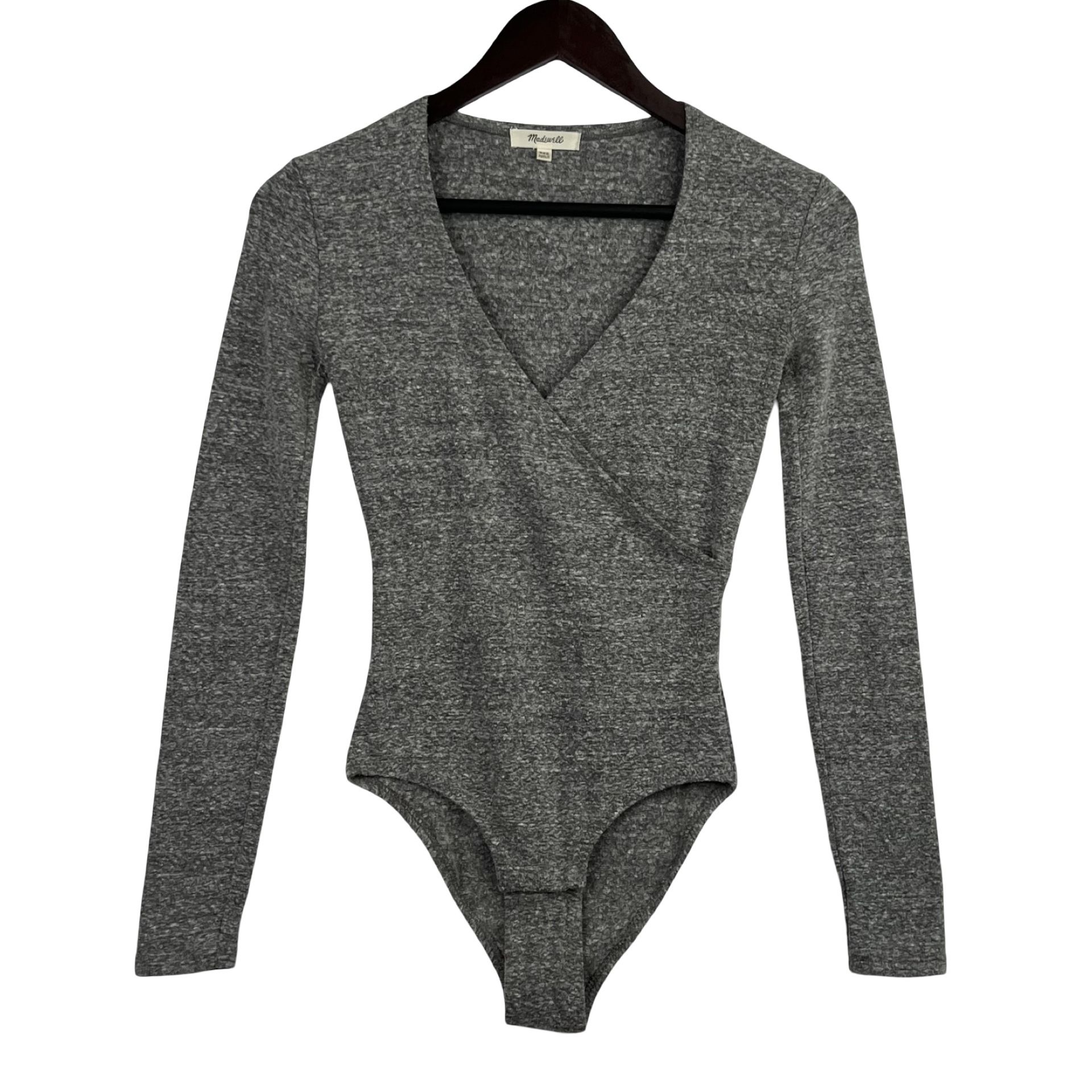 Madewell Women’s Bodysuit Long Sleeve Wrap V-Neck Gray -XXS-
