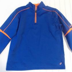 Asics Boys size L (14-16) Blue & Orange 1/4 Zip Jacket Shirt - Fleece