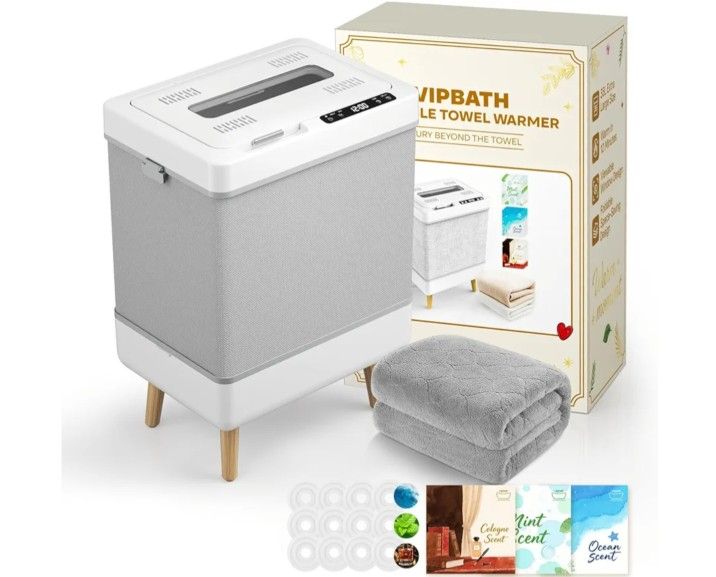 35L Towel Warmer Gift Set – Family-Sized Foldable Design with Window, Dual Safety Shut-Off for Overheat & Tip-Over, 12 Aroma Discs – A Spa-Like Luxury