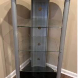 Glass & Metal Corner TV Stand / Display Shelf