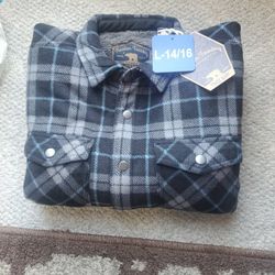 Boys Button Up Sherpa Lined Flannel Sz L 14/16