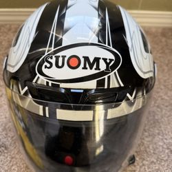 Suomy Full Face Motorcycle Helmet DOT Certified Black Silver Graphic Racing Helmet Size L with Original Bag
