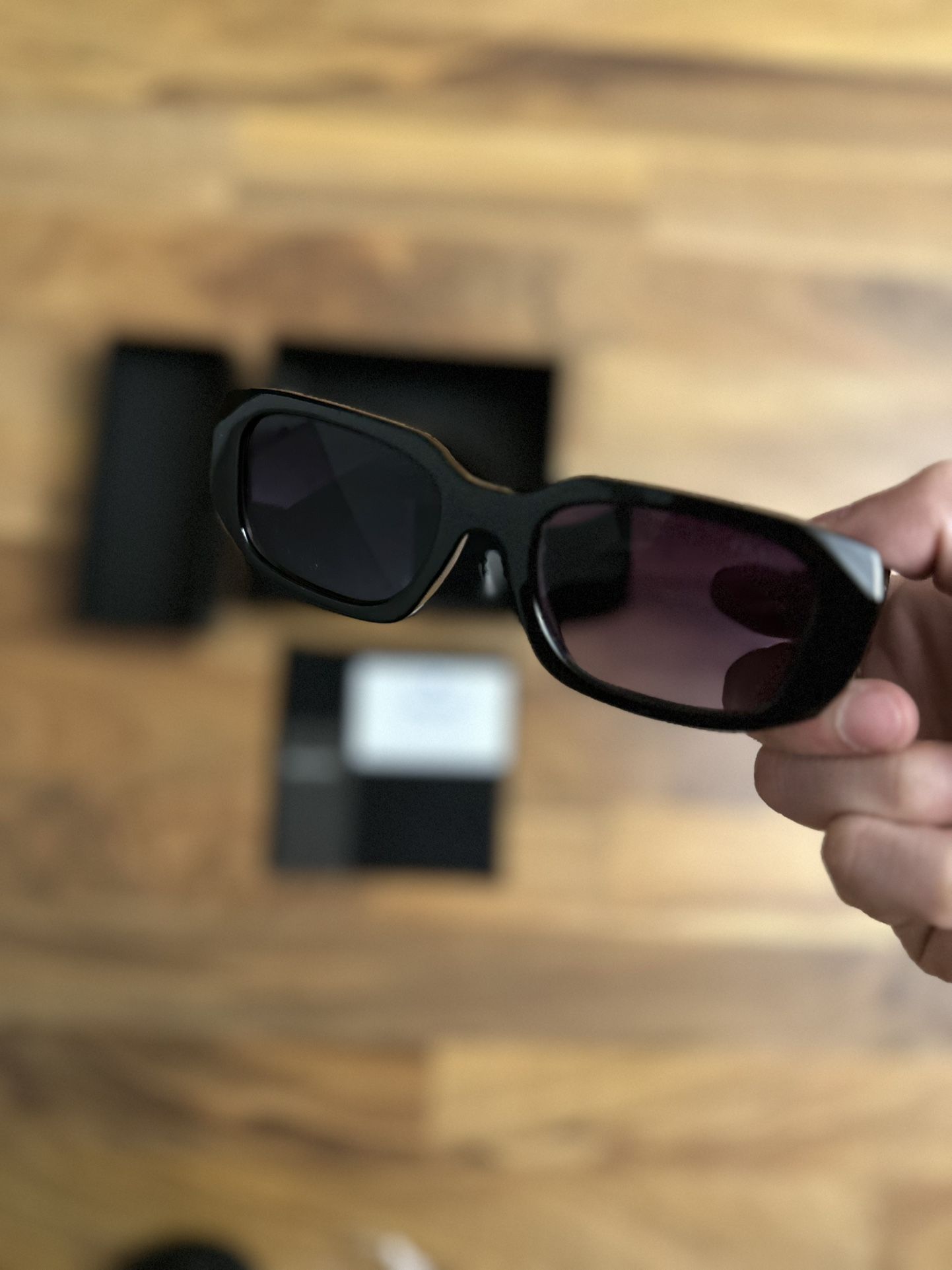 Prada SPR17W Black Rectangular Sunglasses Authentic Designer Shades