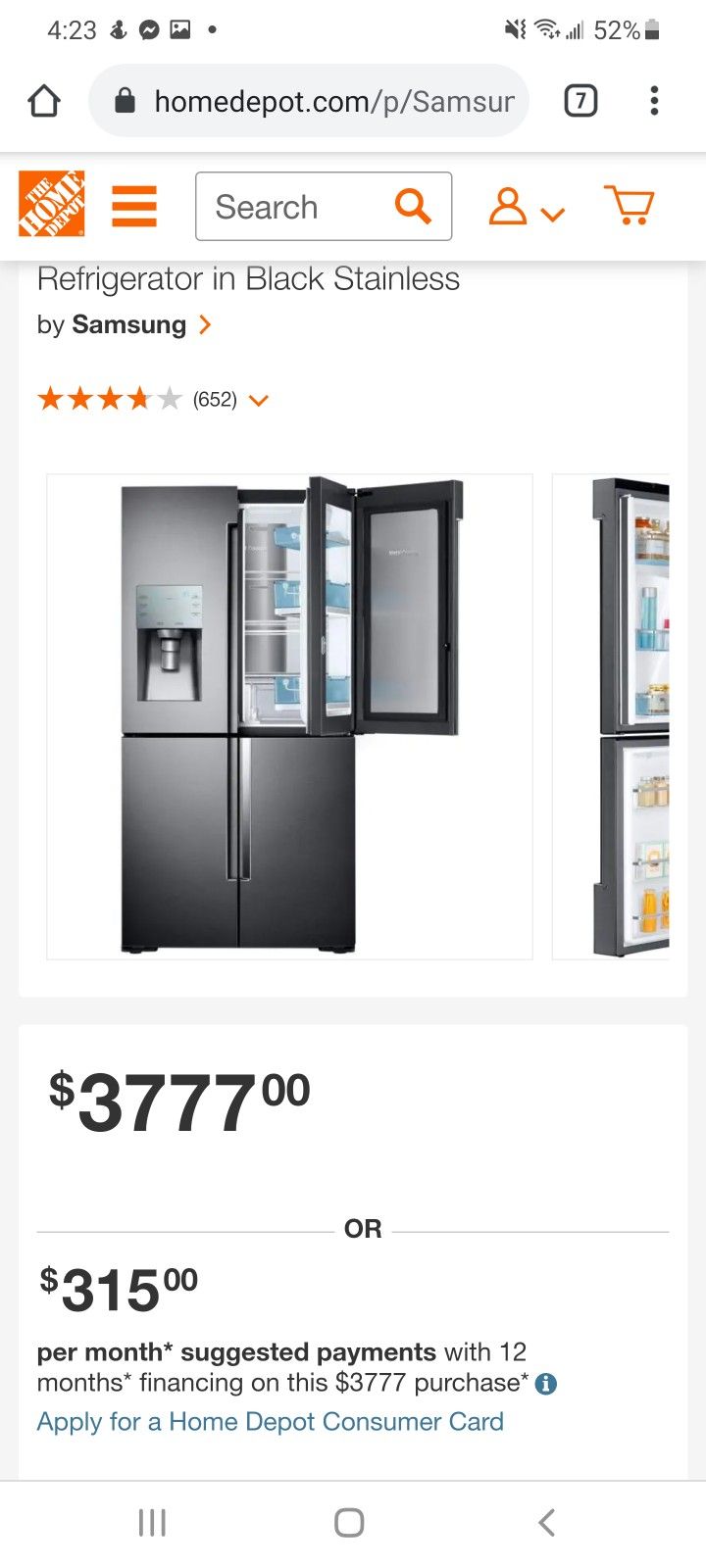 Samsung Refrigerator Model RF28K9380SG/AA (Refrigerador Samsung )
