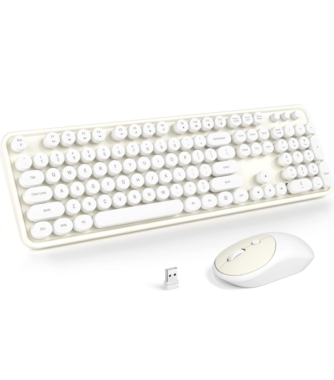 Brandnew Wireless Keyboard and Mouse, Typewriter Full Size Keyboard with Number Pad and 2 in 1 USB Connected Mouse for Windows 7/8/10, Laptop, Desktop