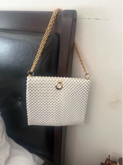 Whiting And Davis Holiday /Wedding /Prom/Casual White Beaded Mesh Handbag Vtg