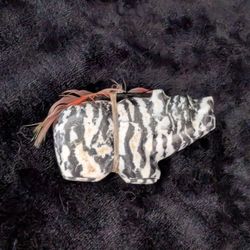Zebra Stone Zuni Bear With Arrowhead And Feather Package