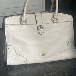 Authentic Coach White Leather Satchel Handbag