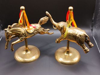 vintage brass carousel horse and elephant 7 1/2"