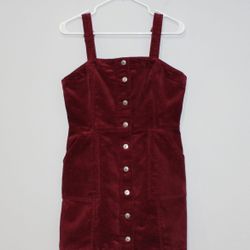 H&M Divided Women's Corduroy Mini Dress Size 8 Burgundy Red Sleeveless Button Up