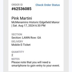 8/17 Pink Martini Concert Tickets