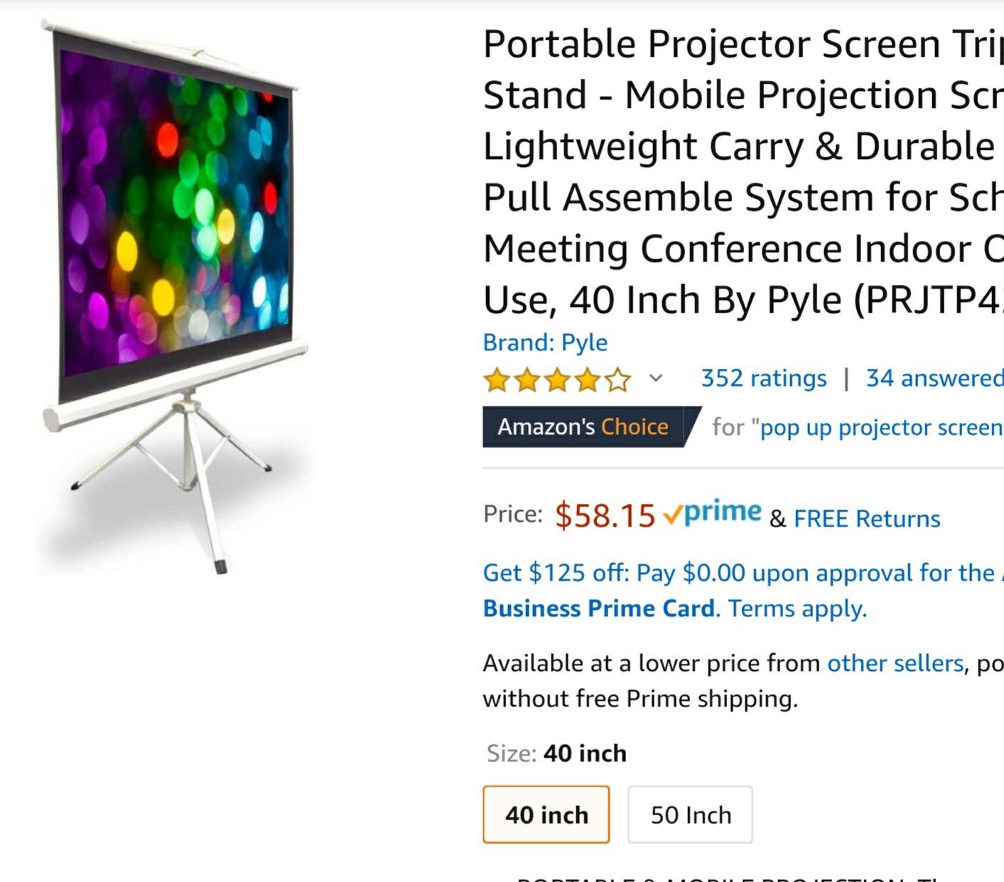 Projector screen 42 inch