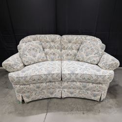 Broyhill Loveseat with Floral Damask Pattern & Rolled Arms